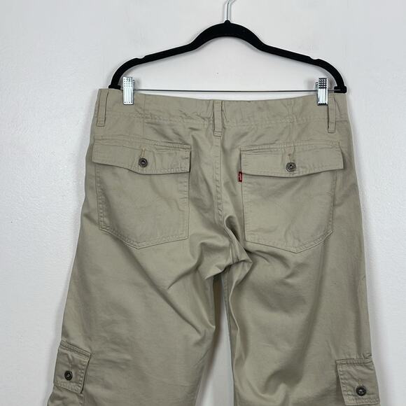 Levis Jeans Cargo Capris Hiking Drawstring Waist Womens L 6 Pocket Beige Pants - Picture 7 of 8